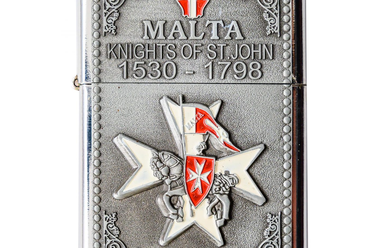 Designed Refillable Metal Lighter: Malta – Knights of St John (White 8-Pointed Cross)