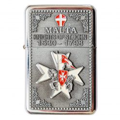 Designed Refillable Metal Lighter: Malta – Knights of St John (White 8-Pointed Cross)