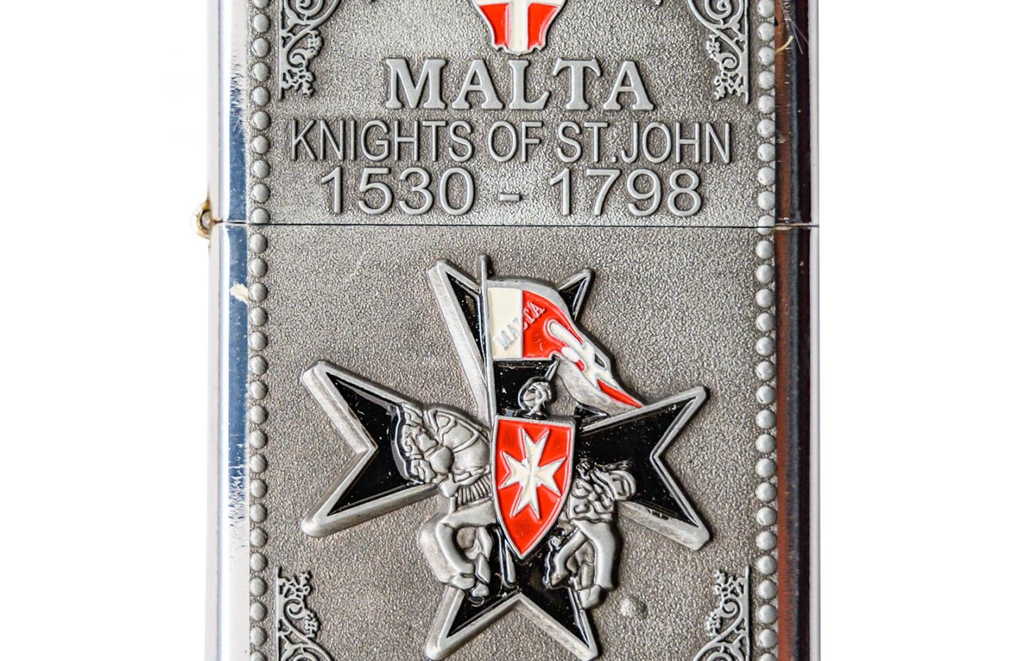Designed Refillable Metal Lighter:  Malta – Knights of St John (Black 8-Pointed Cross)