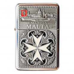 Designed Refillable Metal Lighter:  Valletta (White 8-Pointed Cross on Black Background)