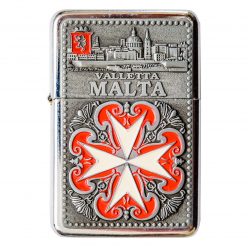Designed Refillable Metal Lighter:  Valletta (White 8-Pointed Cross on Red Background)