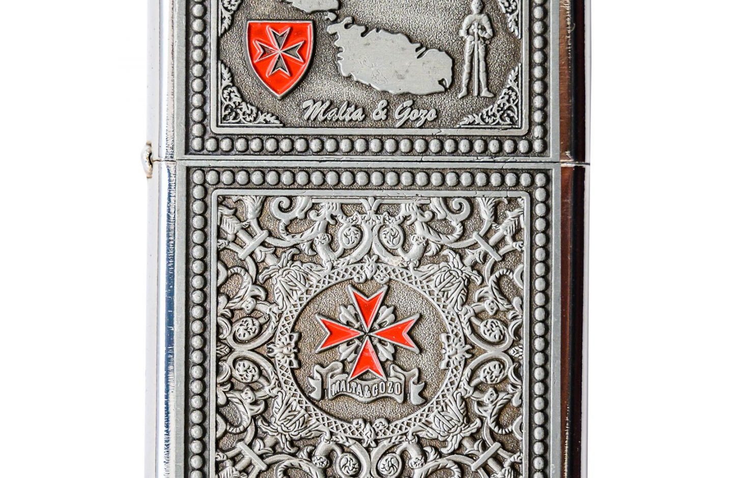 Designed Refillable Metal Lighter:  Malta and Gozo Map with Red 8-Pointed Cross